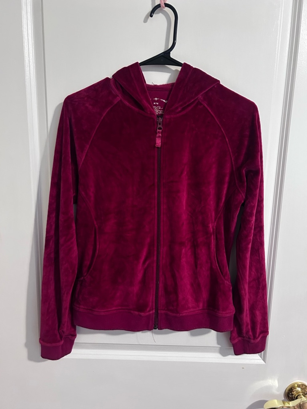 Velour Zip Hoodie in Deep Berry